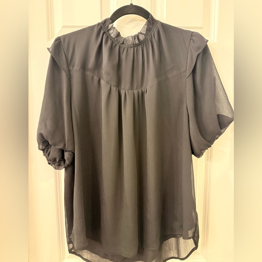 LOFT Black Short Puff Sleeve Blouse